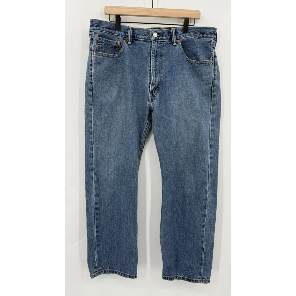 Levis 505 Jeans Mens 38x29 Blue Straight‎ Leg Medium Wash Distressed Denim Pants